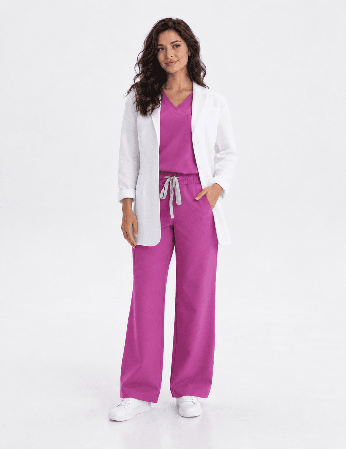 Damska bluza medyczna Aura — kolor amarant, przód