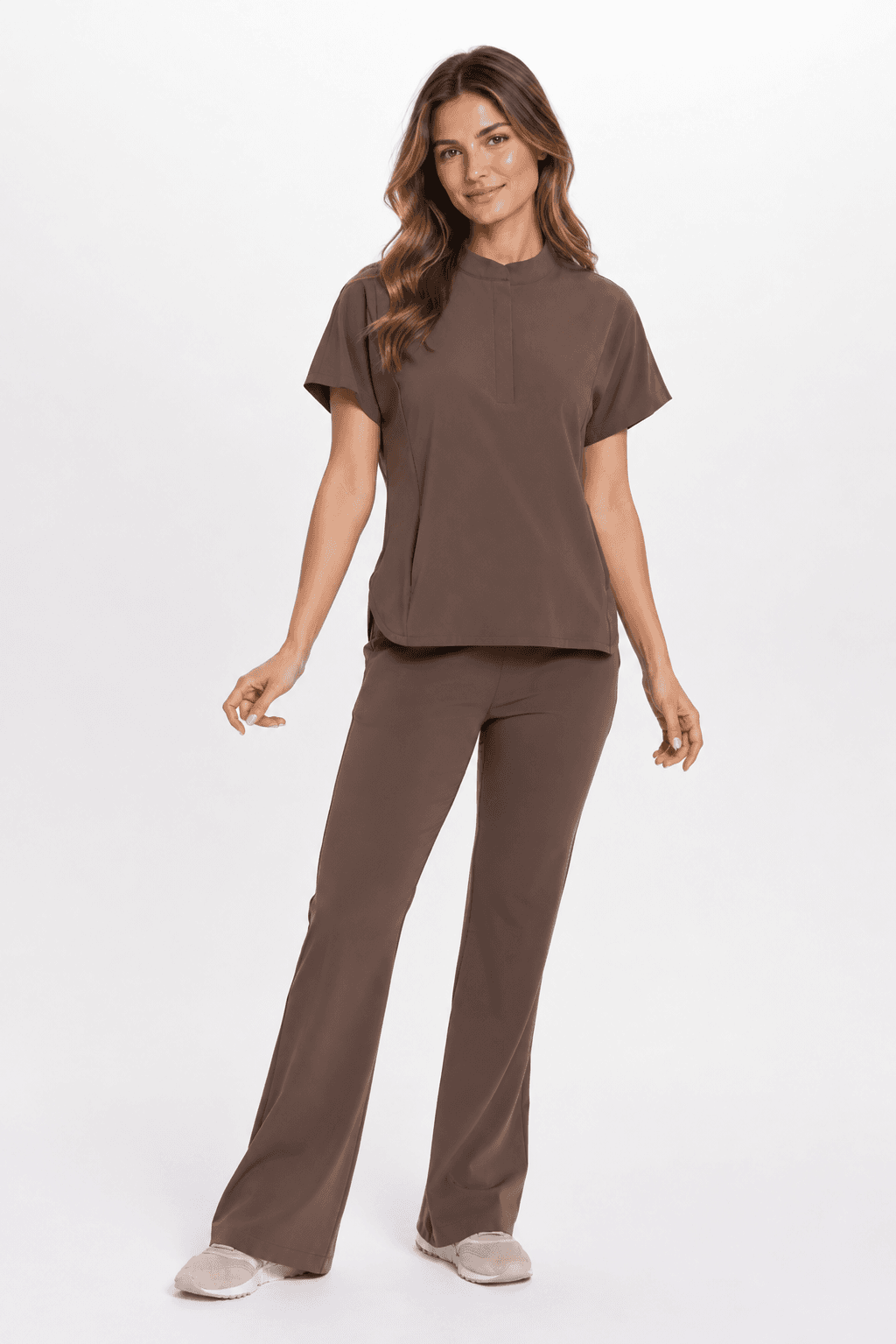 Damska bluza medyczna kimono Nina — kolor espresso, przód