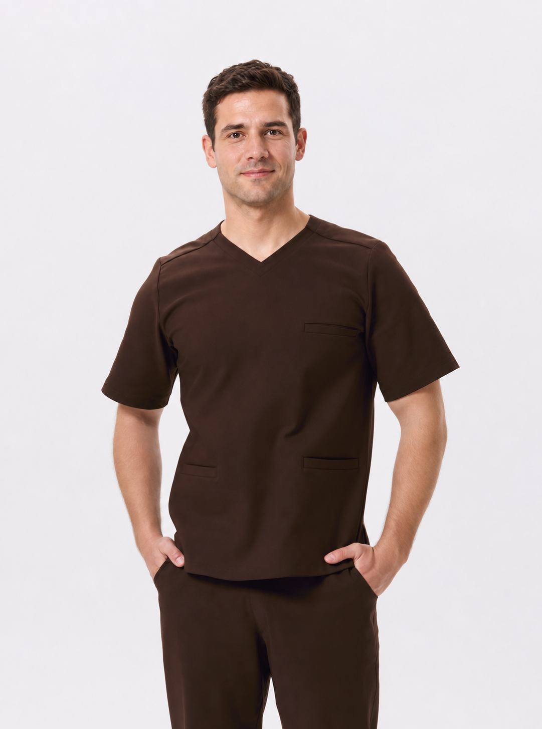 Bluza medyczna męska bawełniana Max, kolor ciemna czekolada, przód