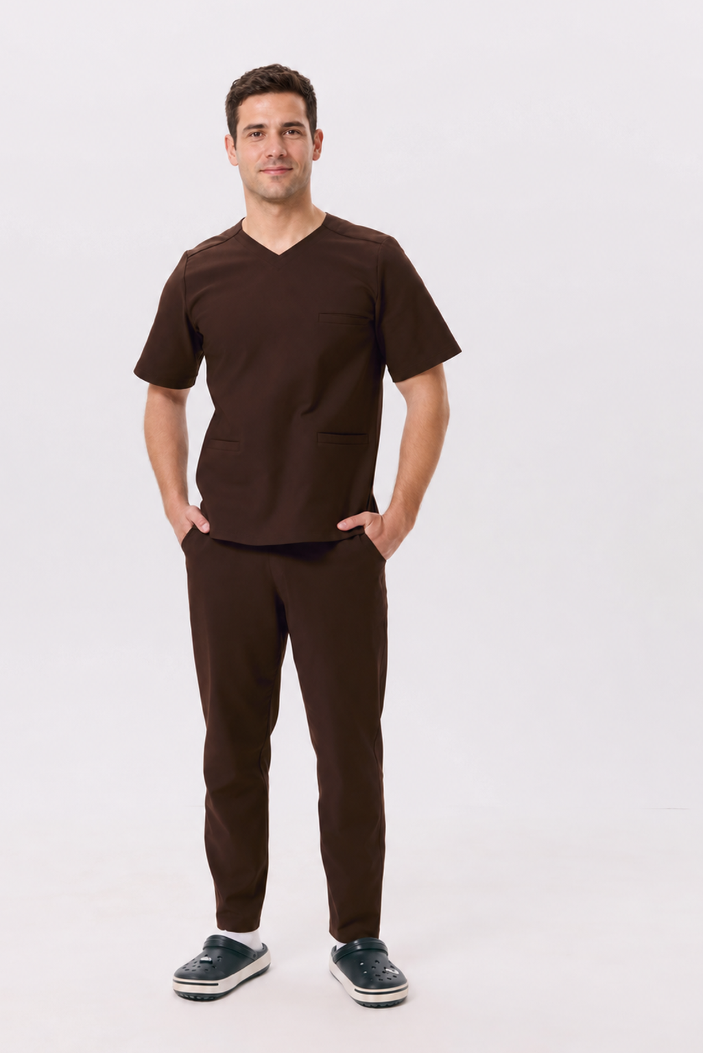 Bluza medyczna męska bawełniana Max, kolor ciemna czekolada, przód