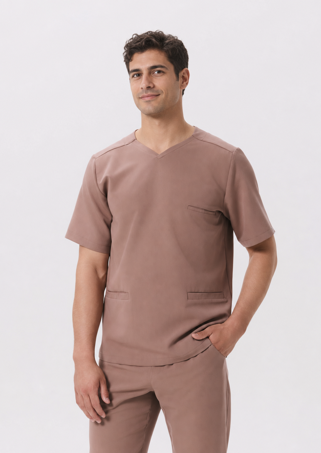 Bluza medyczna męska z kieszeniami Nico, kolor migdałowy, przód