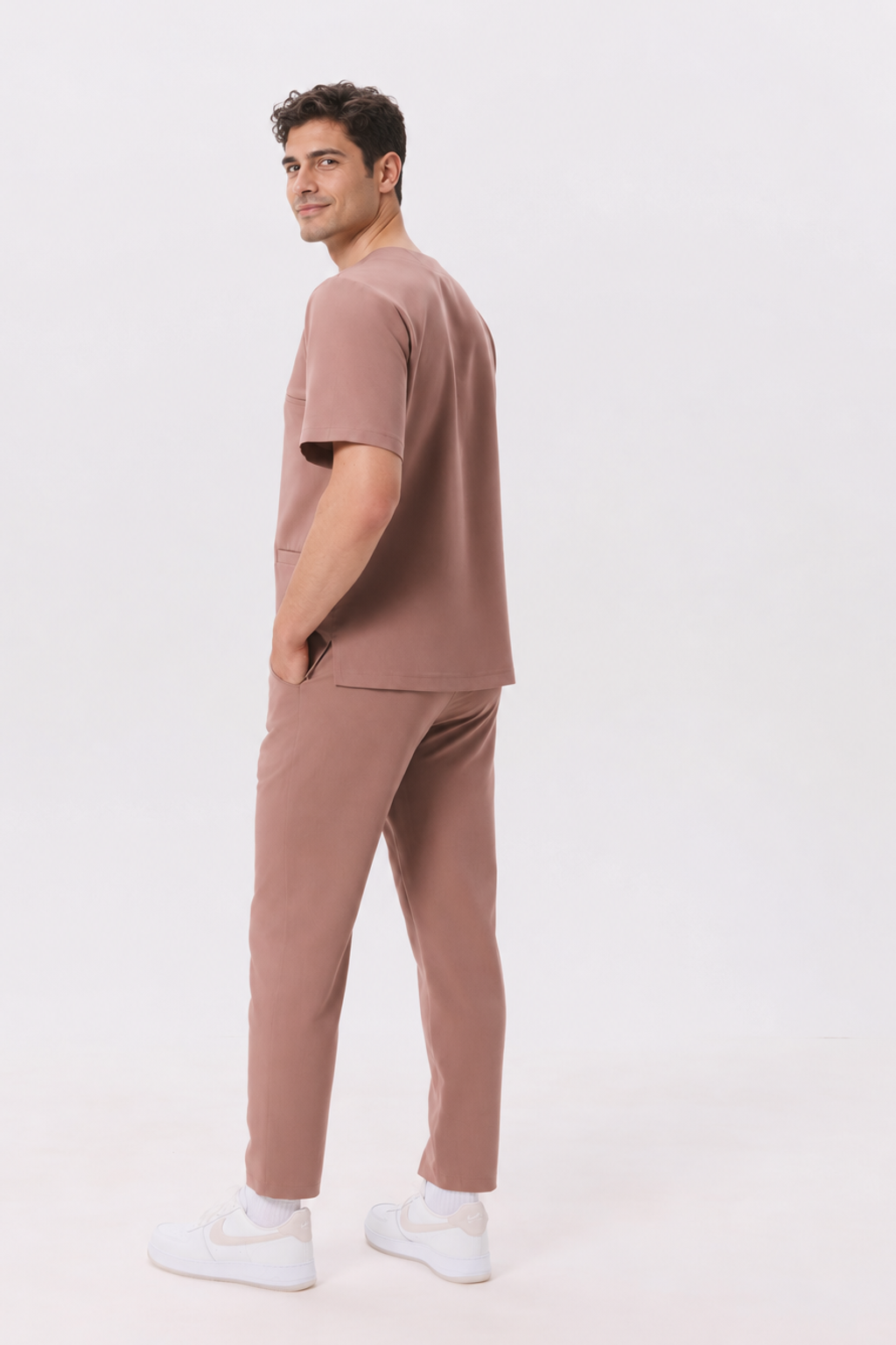 Bluza medyczna męska z kieszeniami Nico, kolor migdałowy, tył