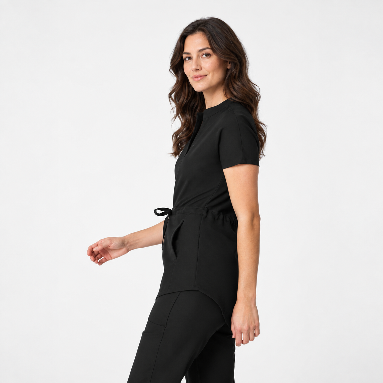 Bluza medyczna damska ze stójką Zoja, kolor czarny, bok