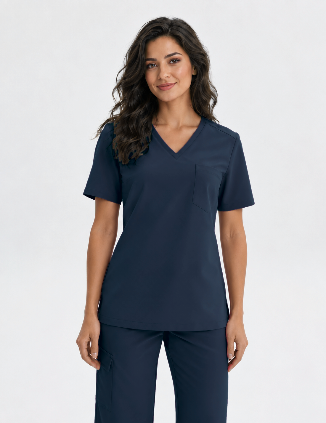 Bluza medyczna damska w serek Aura, kolor granatowy, przód
