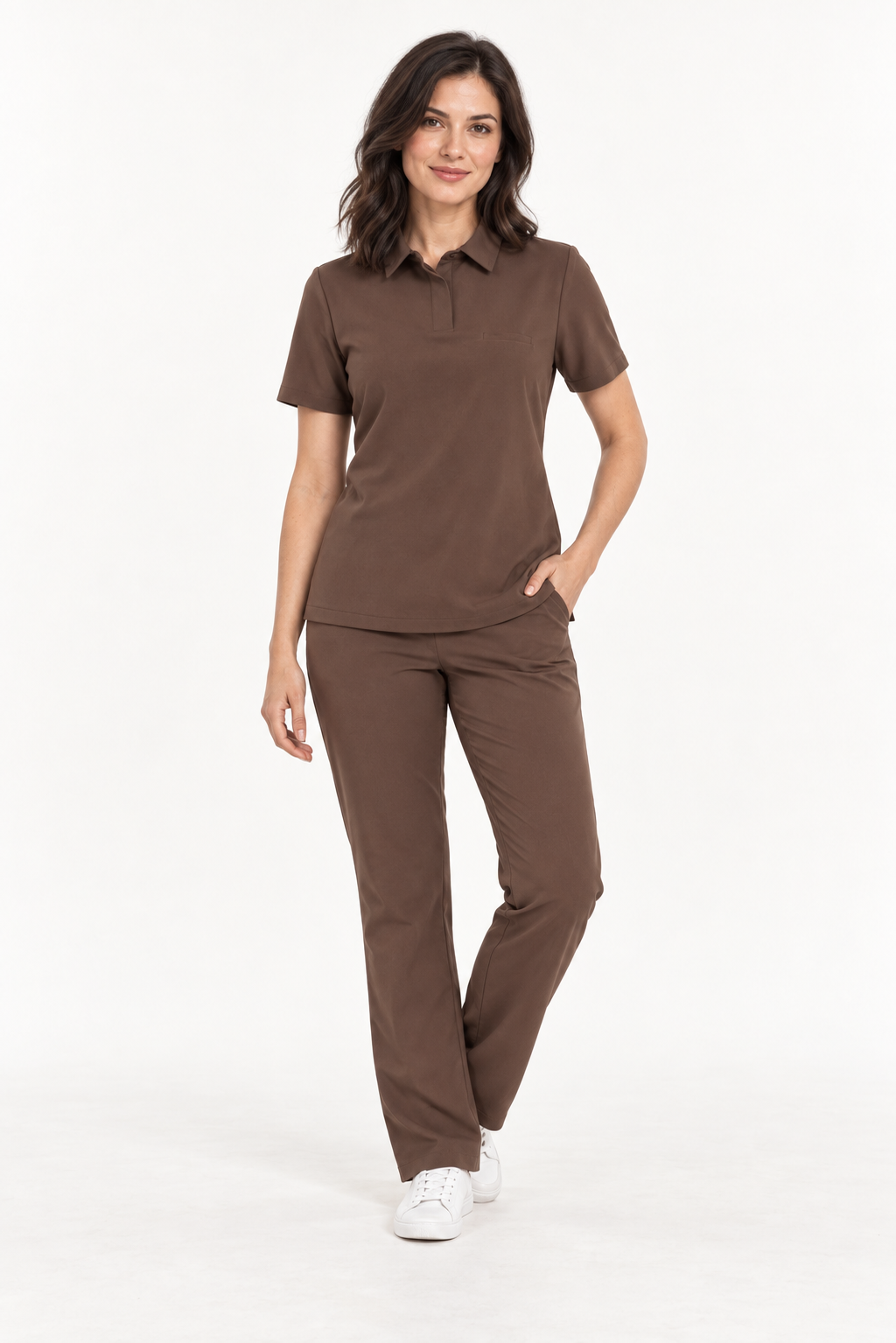 Bluza medyczna damska polo Tara, kolor espresso, przód